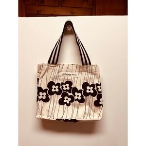 Johnny Martin Floral Tote Bag Black and Cream Color Thick Handle 18"x13"x4"